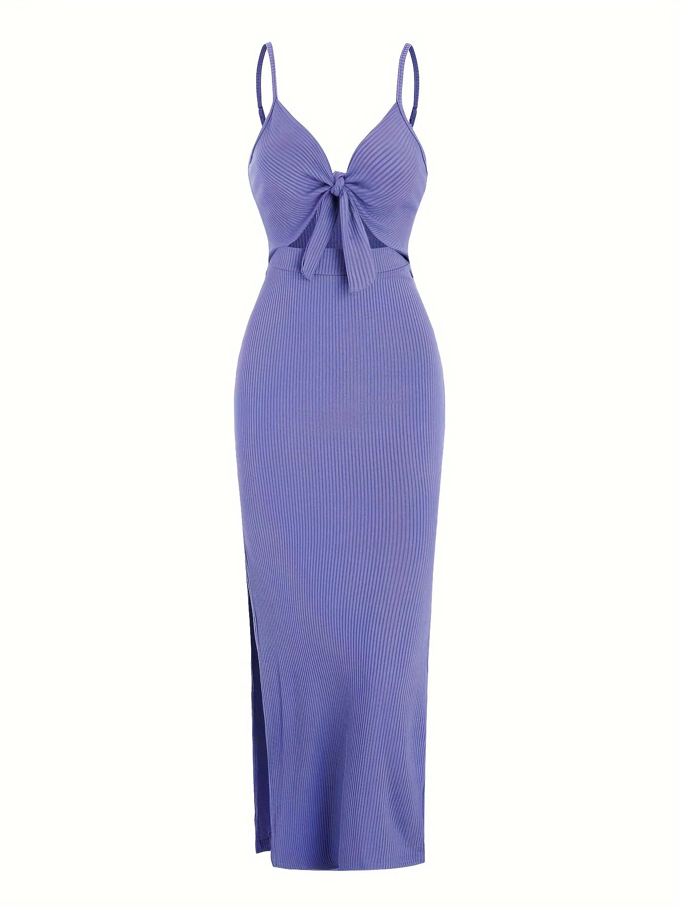 Europe and America knit simple sleeveless suspender dress in spring and summer, leaking back and sexy long skirt with neck. - 3KDyn